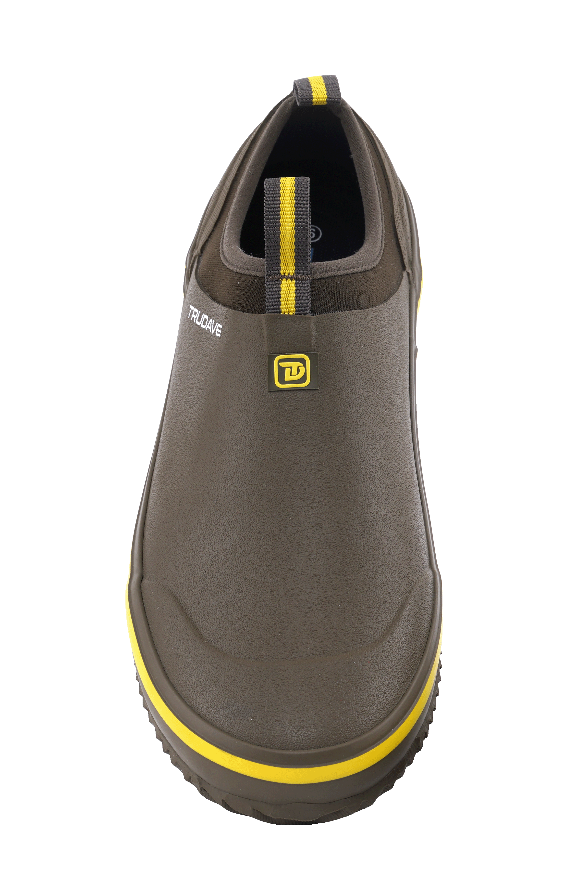 alt="Front view of Trudave GreenStep Series waterproof slip-on garden shoes in brown color, featuring durable rubber material, comfortable footbed, and water-resistant design perfect for gardening, yard work, and outdoor daily wear"